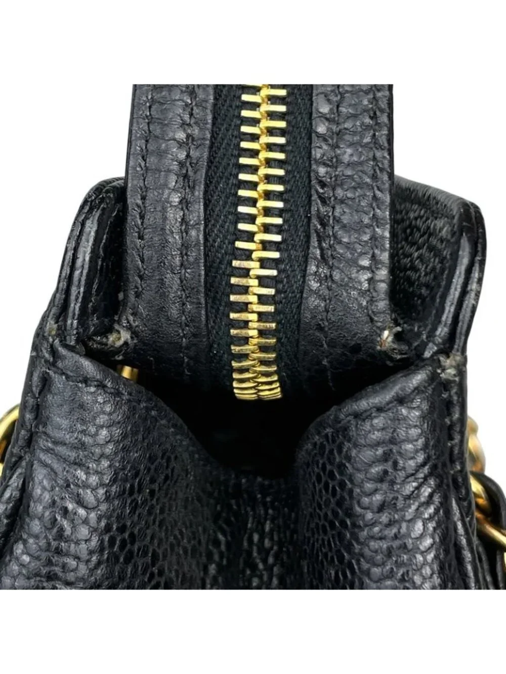 Chanel Logo Chain Tote Caviar Leather Black - Picture 11 of 14